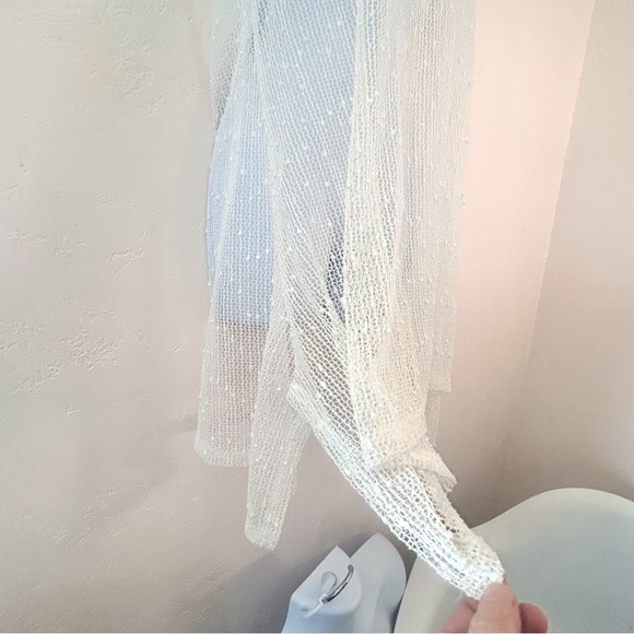 India Boutique Cream Open Textured Knit Swim Cover Dress OS Sequins Beach Pool - Picture 4 of 9